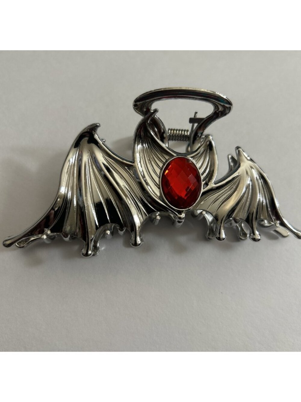 Bat Mythical Red Center Floral Gothic Emo Metal Hair Claw Clip Vampire Long Hair